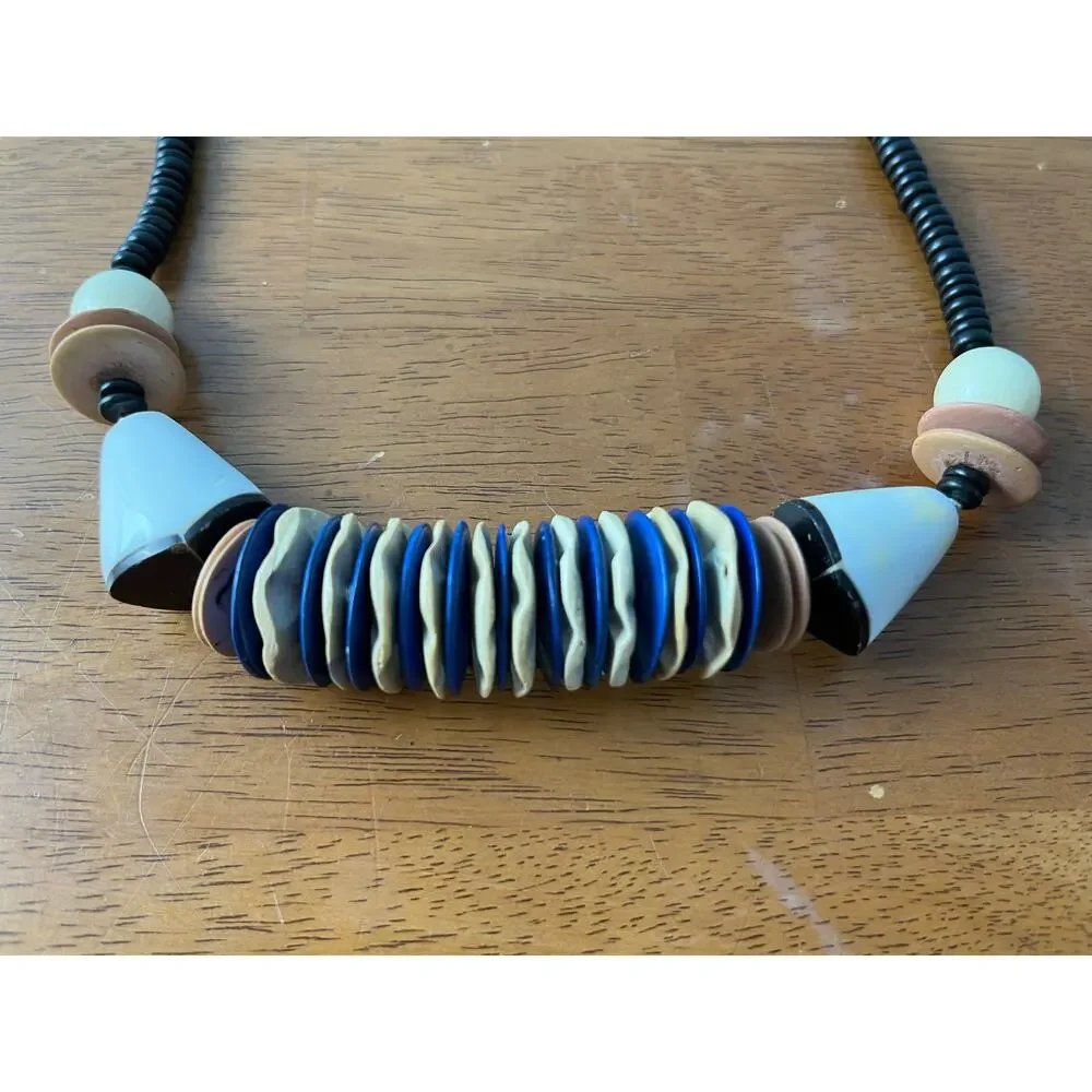VTG Chunky Beaded Necklace Tribal Boho Disc Beads Statement Artisan